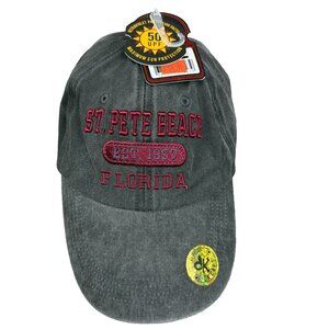 St Pete Beach Florida Slideback Mens Hat Gray One Size 6 Panel Embroidery NWT